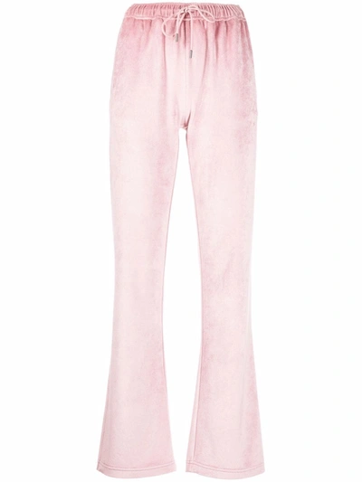 Shop Moncler Velvet Track Trousers In Pink