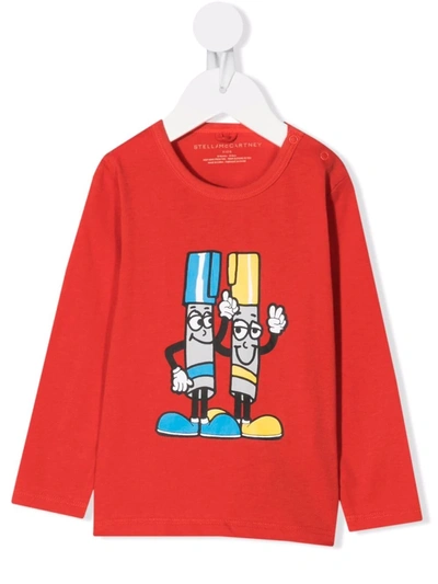 Stella Mccartney Rusty Red Painting Friends Graphic-print Cotton T-shirt 3-36 Months 24 Months In Red