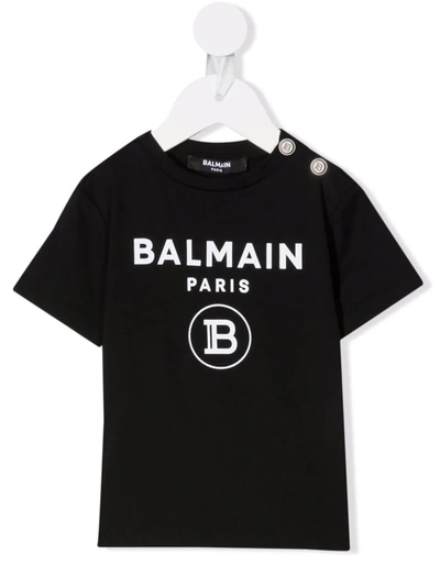Shop Balmain Logo-print Cotton T-shirt In 黑色