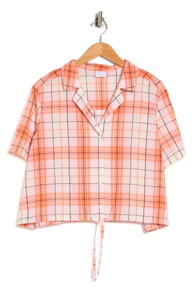 Shop Abound Plaid Button Front Cropped Shirt In Coral- Pink Adley Plaid