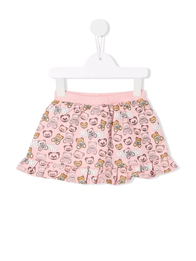 Shop Moschino Teddy-print Ruffled-hem Skirt In Pink