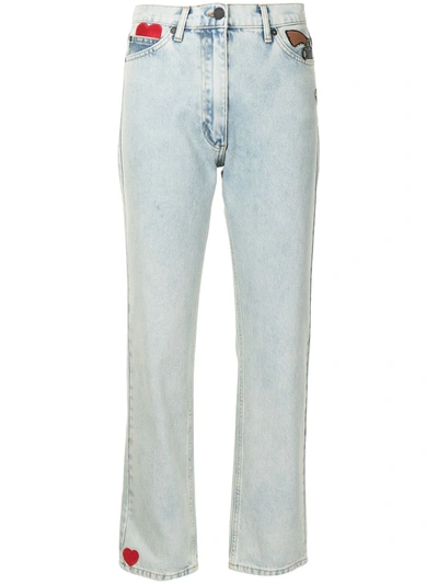 Shop Natasha Zinko Heart Patch Straight-leg Jeans In Blau