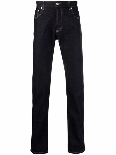 Shop Alexander Mcqueen Navy Blue Slim-fit Denim Jeans