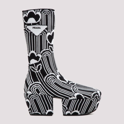 Shop Prada Deco Jacquard Platform Boots In Black
