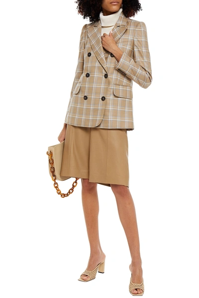 Shop Zimmermann Double-breasted Checked Wool Blazer In Sand