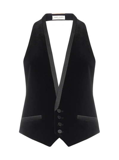 Shop Saint Laurent Backless Tuxedo Vest In Black