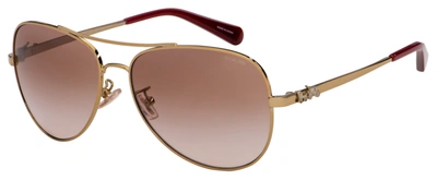 Shop Coach Brown Pink Gradient Aviator Ladies Sunglasses Hc7074 90051359 In Brown,gold Tone,pink
