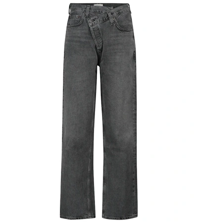 Shop Agolde Criss Cross High-rise Straight Jeans In Grey
