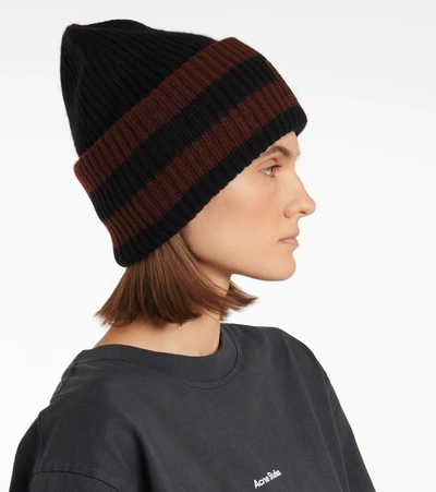 Shop Acne Studios Ribbed-knit Wool Beanie In Black/brown