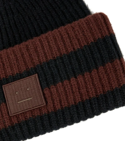 Shop Acne Studios Ribbed-knit Wool Beanie In Black/brown