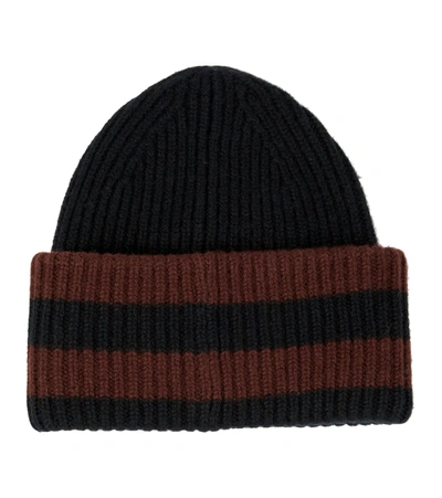 Shop Acne Studios Ribbed-knit Wool Beanie In Black/brown