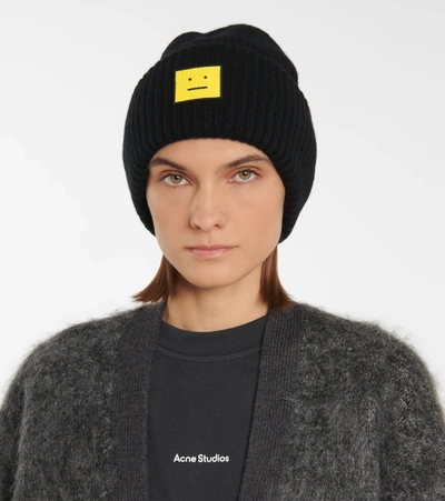 Shop Acne Studios Logo Wool Beanie In Black