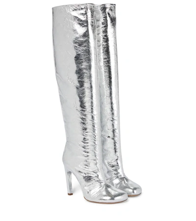 Dries Van Noten Leather Metallic Over-the-knee Boots In Silver | ModeSens