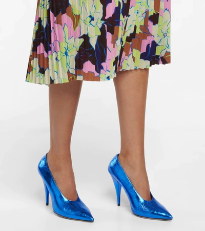 Shop Dries Van Noten Metallic Leather Pumps In Blue