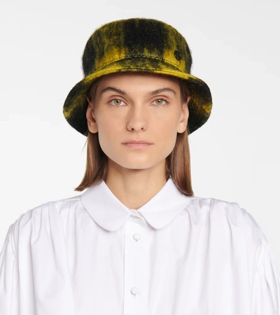 Shop Maison Michel Jason Checked Mohair-blend Bucket Hat In Multicoloured