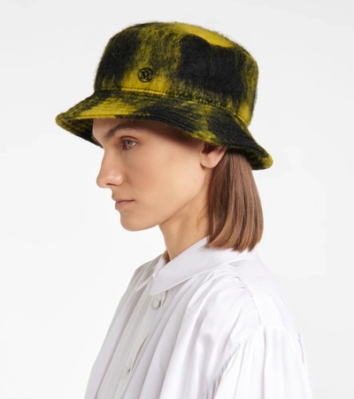 Shop Maison Michel Jason Checked Mohair-blend Bucket Hat In Multicoloured