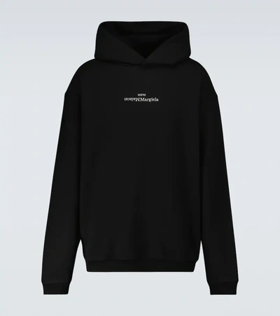Shop Maison Margiela Upside Down Logo Hooded Sweatshirt In Black
