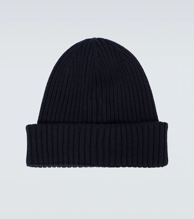 Shop Moncler Wool Ribbed Beanie In Blue