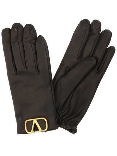 Shop Valentino Vlogo Signature Gloves In Brown