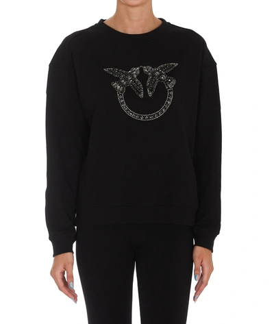 Shop Pinko Nelly Bead Embellished Crewneck Sweatshirt In Black