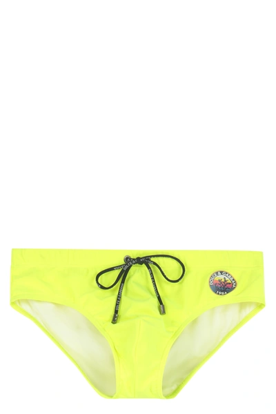 Shop Dolce & Gabbana Logo Print Swim Briefs In Yellow