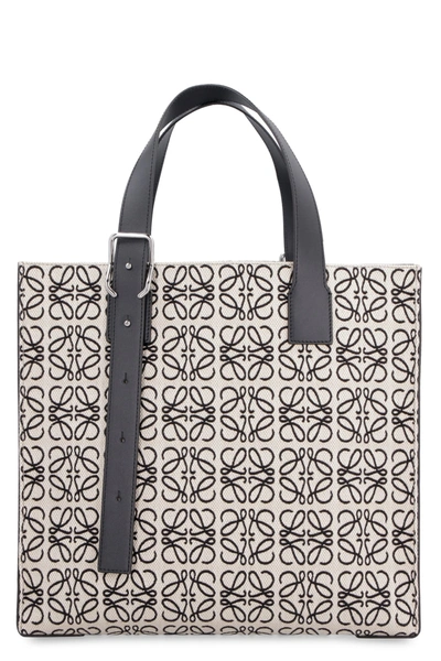Shop Loewe Canvas And Leather Tote Bag In Beige