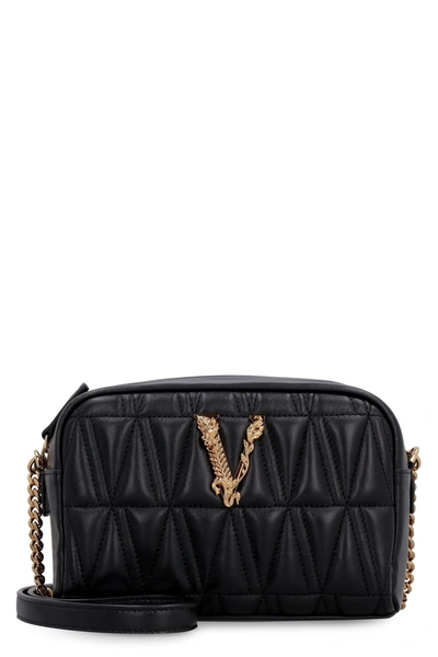 Shop Versace Virtus Leather Camera Bag In Black