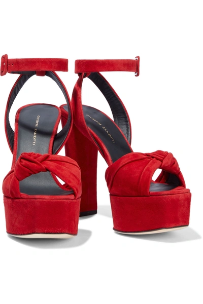 Shop Giuseppe Zanotti Betty Knotted Suede Platform Sandals In Red