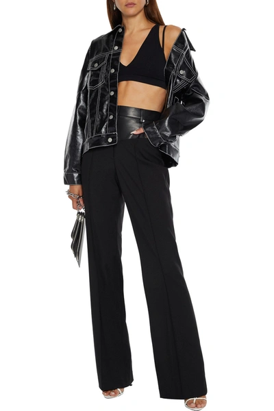 Shop Helmut Lang Garter Leather-paneled Twill Straight-leg Pants In Black