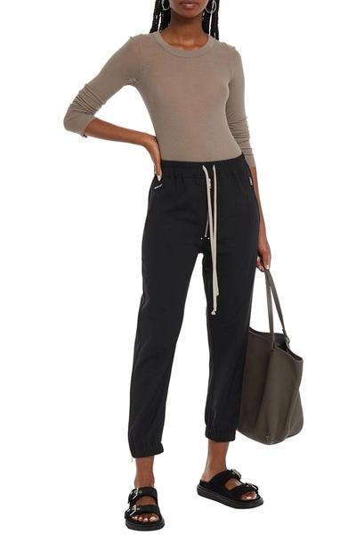 Shop Rick Owens Cropped Zip-detailed Woven Track Pants In Black