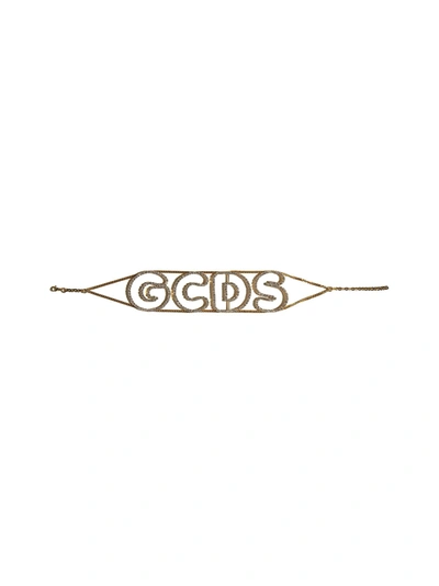 Shop Gcds Logo Crystal Embellished Necklace In Gold