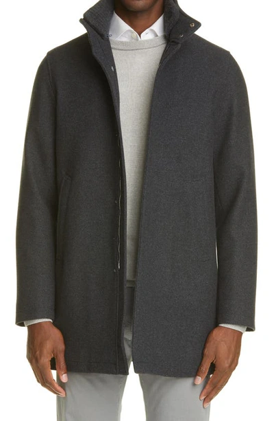 Shop Herno Rib Collar Wool Blend Car Coat In Charcoal Grey