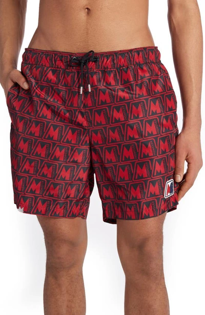 Shop Moncler Logo Swim Trunks In Red