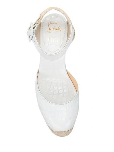 Shop Christian Louboutin Amelina Croc-embossed Leather Espadrille Wedges In Biscotto