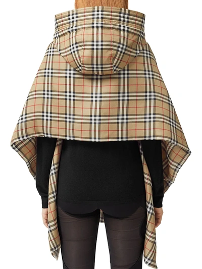 Shop Burberry Checked Silk Hooded Poncho In Archive Beige
