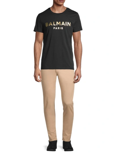 Shop Balmain Men's Silver Metallic Logo Cotton T-shirt In Noir Or