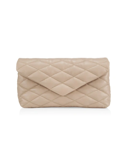 Shop Saint Laurent Women's Large Quilted Leather Envelope Clutch In Beige
