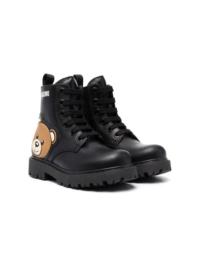 Shop Moschino Teddy Bear Lace-up Boots In Black