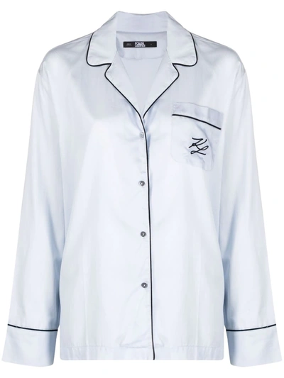 Shop Karl Lagerfeld Plain Pyjama Shirt In Blue