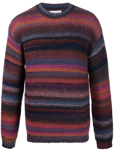 Shop Laneus Striped Knit Jumper In 紫色