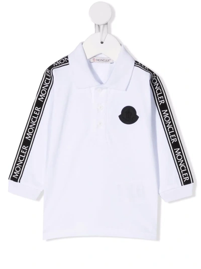 Shop Moncler Logo-tape Long-sleeved Polo Shirt In 白色