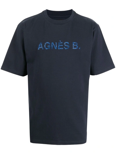 Shop Agnès B. Embroidered Logo T-shirt In 蓝色