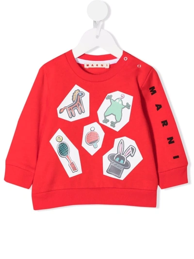 Shop Marni Graphic-print Cotton Sweatshirt In 红色