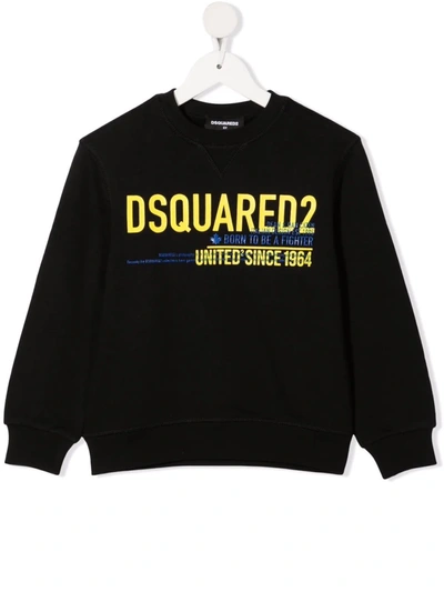 Dsquared2 Teen Logo-print Cotton Sweatshirt In 黑色