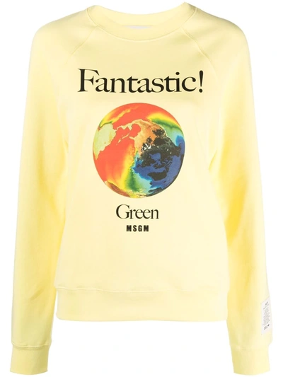 Shop Msgm Fantastic Logo-print Crew Neck Sweatshirt In 黄色