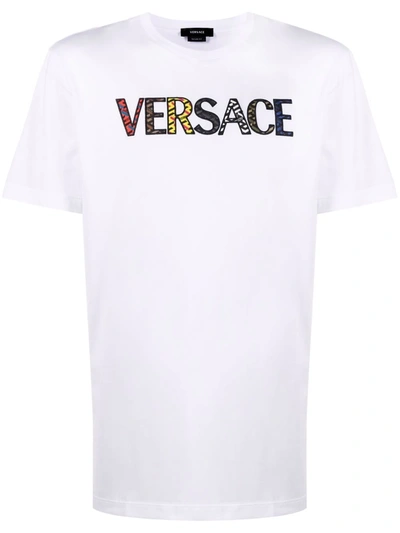 Shop Versace Embroidered Logo T-shirt In 白色