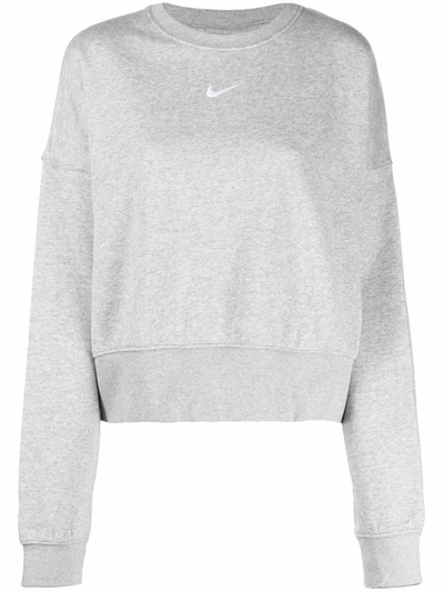 Shop Nike Swoosh Logo-detail Crew Neck Sweatshirt In 灰色