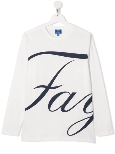 Shop Fay Teen Logo-print Long-sleeved T-shirt In 白色