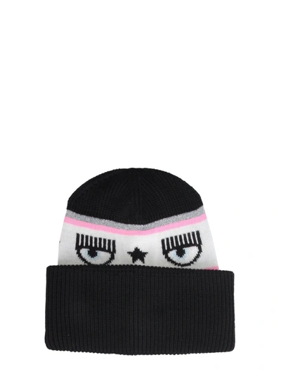 Shop Chiara Ferragni Logomania Knit Hat In Black