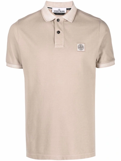 Stone Island Logo-patch Cotton Polo Shirt In Nude | ModeSens